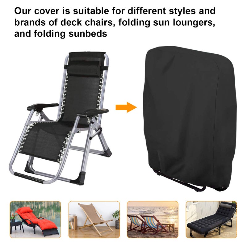 Uranshin Outdoor Furniture Cover Waterproof 2PCS, Zero Gravity Chair Covers, Folding Patio Chair Covers All Weather, Dustproof Anti Gravity Chair Cover with Storage Bag, 28"" W x 13"" D x 43"" H, Black - Image 2